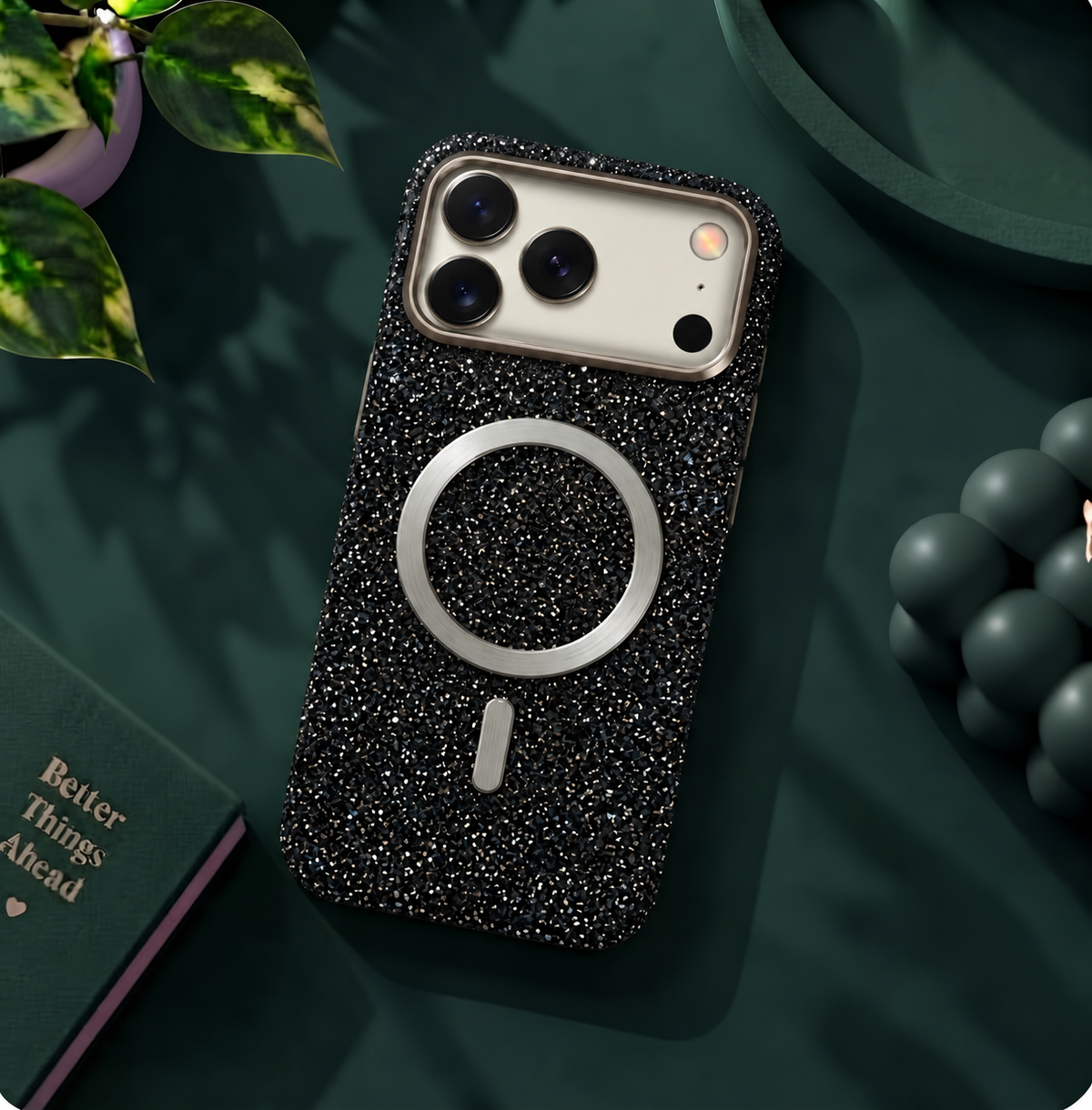 LK-G03 - Glitter Nero MagSafe - Cover Brillante
