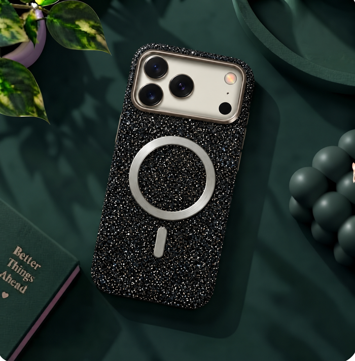 LK-G03 - Glitter Nero MagSafe - Cover Brillante